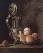 Jean Baptiste Simeon Chardin Metal pot with basket of peaches and plums